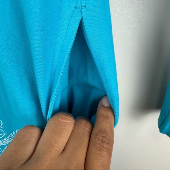 Mightly Girls Size Large Cotton Long Sleeve T-Shirt Dress Floral Teal Blue - Picture 5 of 5